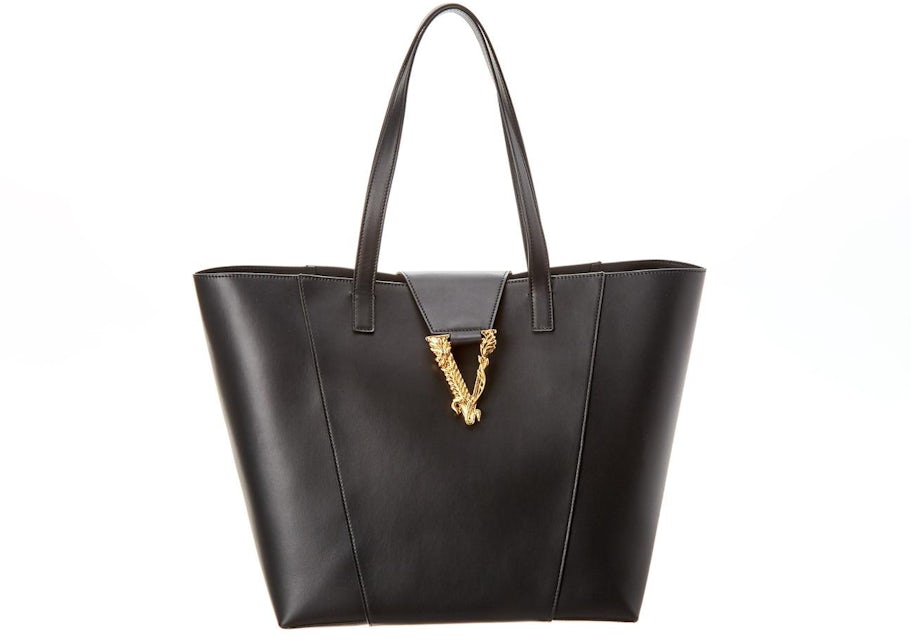 Shopper Leather Trimmed Tote Bag in Black - Versace