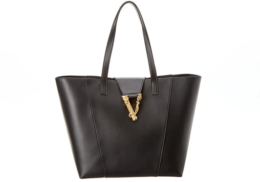 Shopper leather-trimmed tote bag in black - Versace