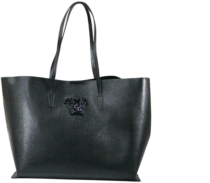 Versace Black Leather Medusa Tote Shoulder Bag