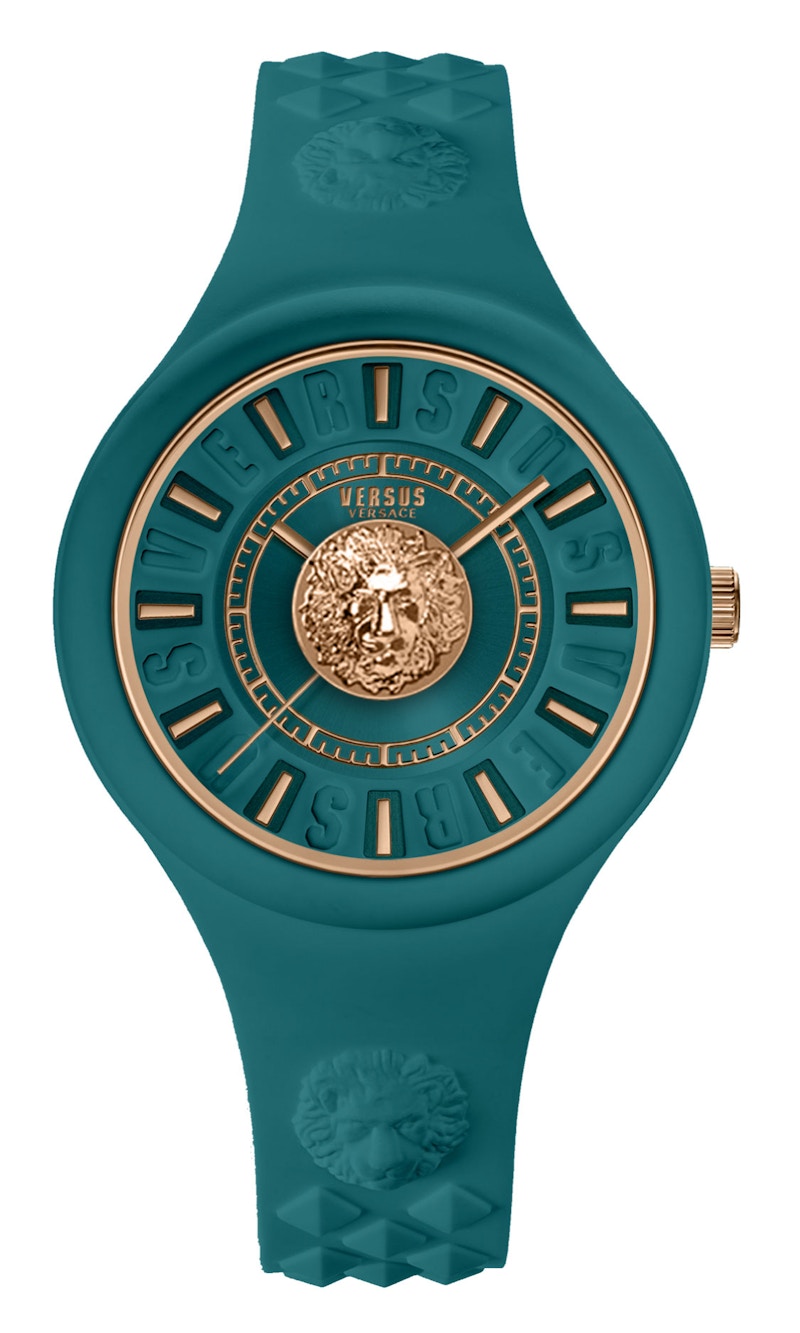 Pre-owned Versus Women's Versace Fire Island Lion Strap Vspoq7020 Watch In Stainless Steel In Silver