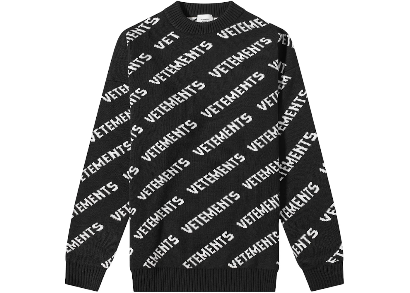 Vetements Allover Logo Crew Sweat Black/White Men's US