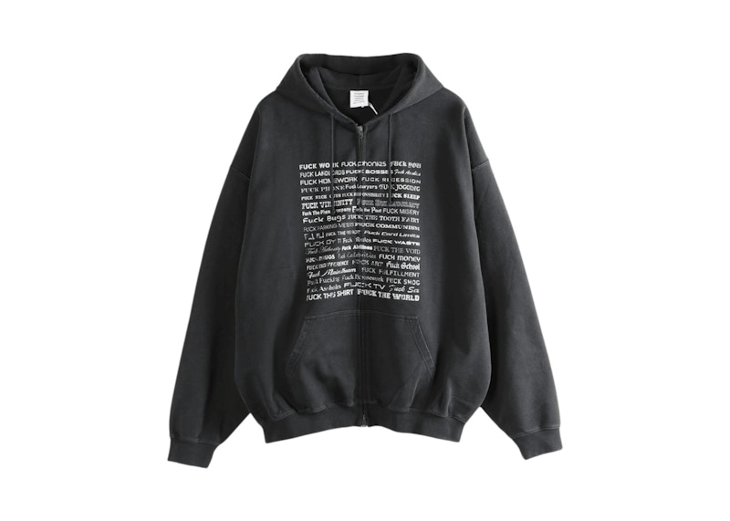 Vetements Fuck Everything Zip-Up Hoodie Washed-Out Black Men's - US Vetements Fuck Everything Zip-Up Hoodie Washed-Out Black Men's - US