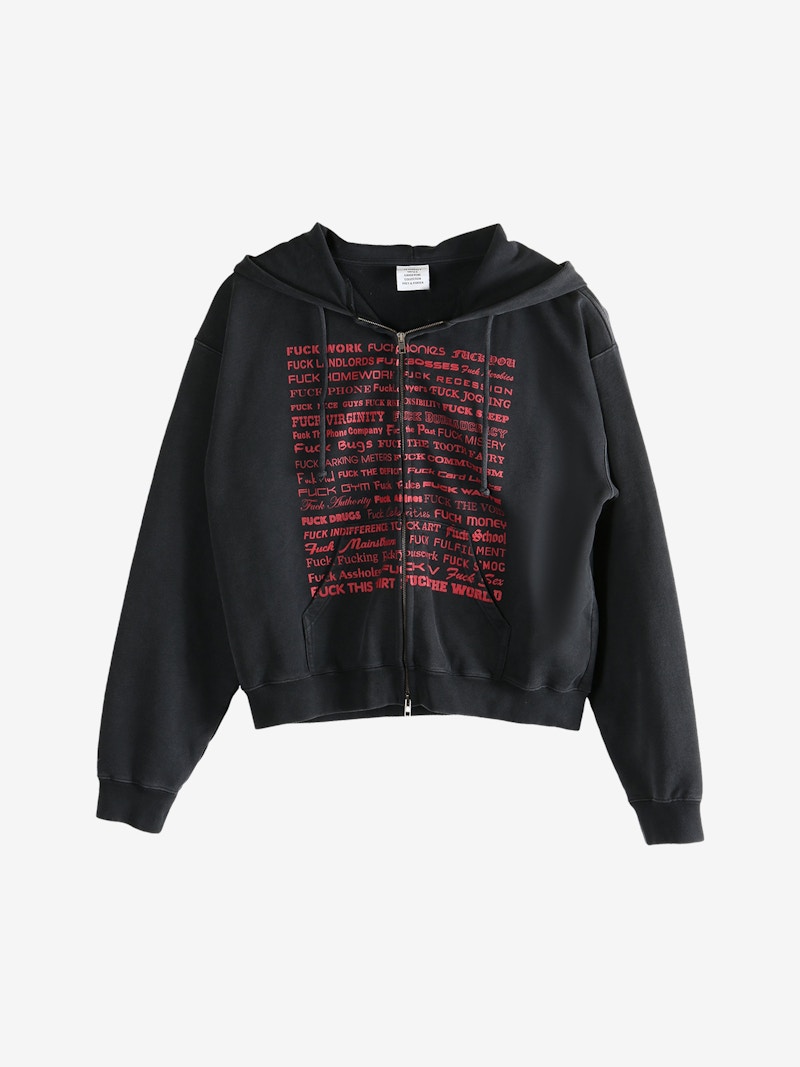 Vetements Fuck Fitted Zip-Up Hoodie Washed Black Men's - FW25 - US