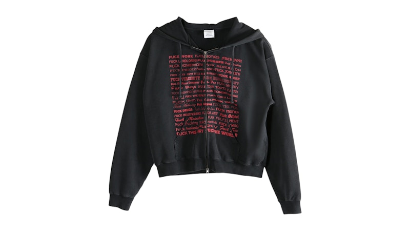 Vetements Fuck Fitted Zip-Up Hoodie Washed Black Men's