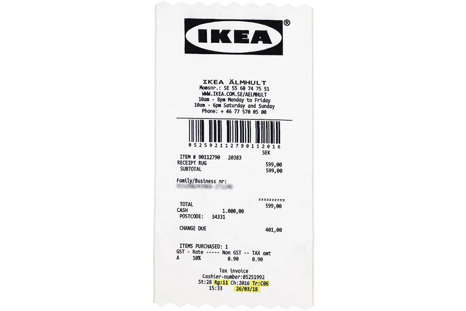 Tappeto Virgil Abloh x IKEA MARKERAD RECEIPT 201x89 CM bianco/nero - IT