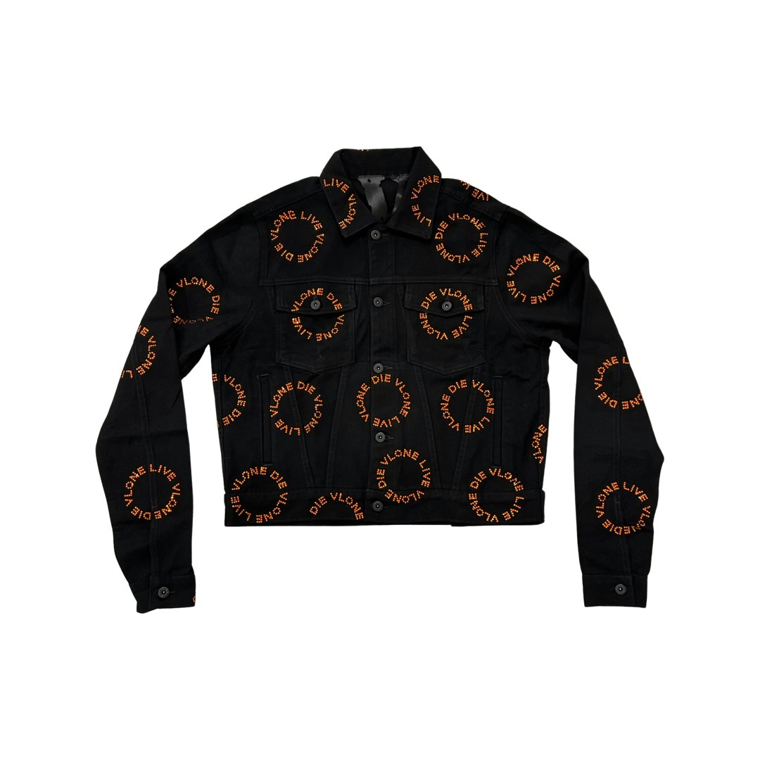 Vlone Rhinestone Denim Jacket Black/Orange -