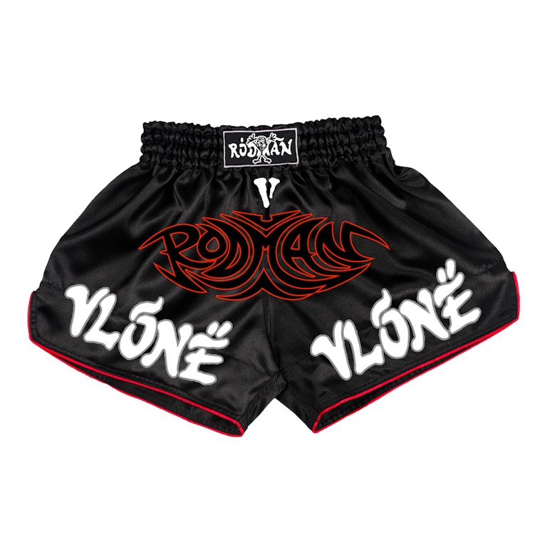 Pre-owned Vlone Rodman Logo Muy Thai Shorts Black
