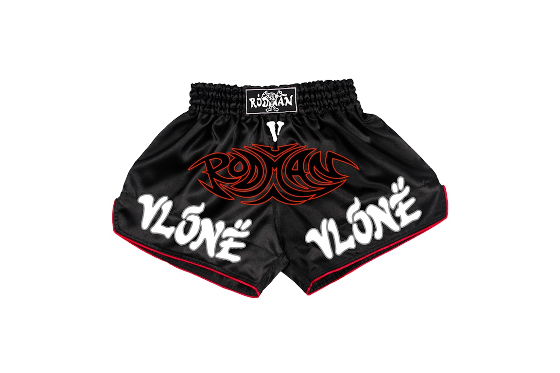 Pre-owned Vlone Rodman Logo Muy Thai Shorts Black