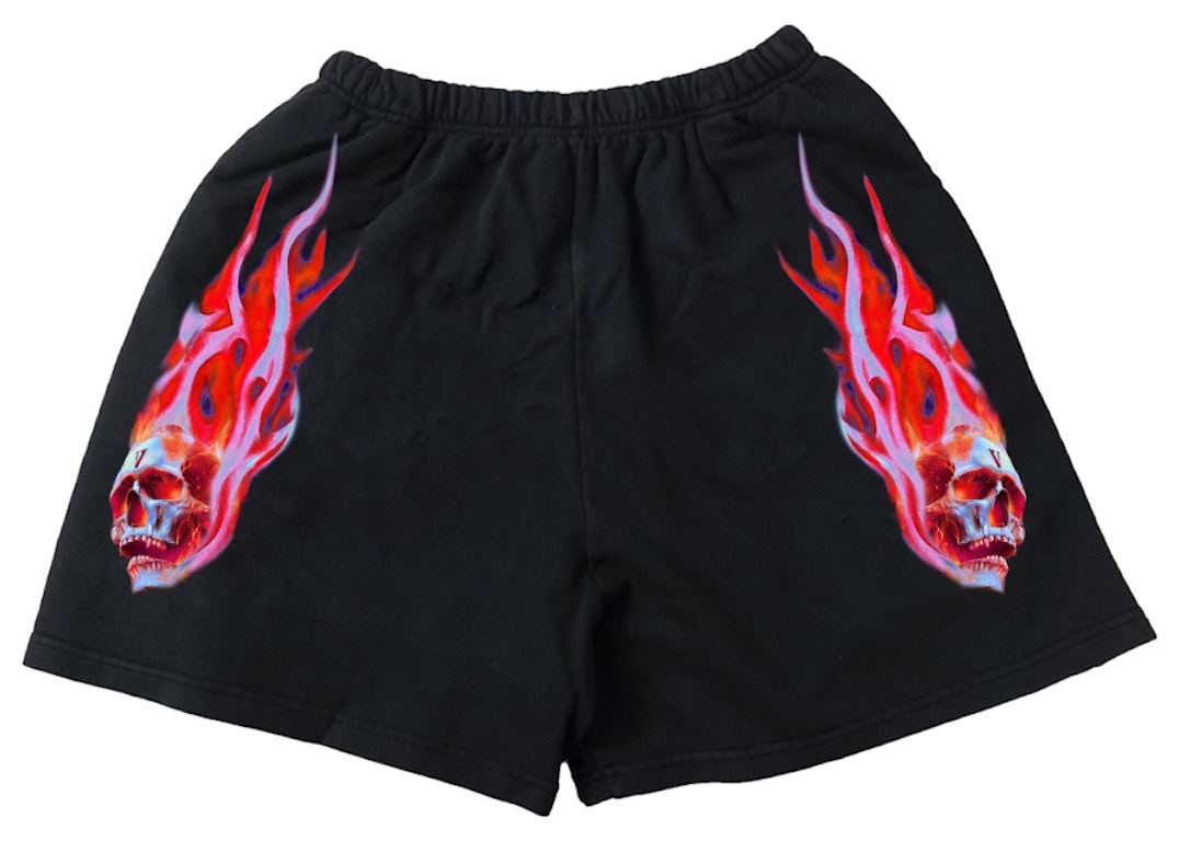 Pre-owned Vlone Skully Red Flame Shorts Black