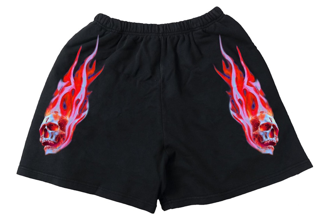 Pre-owned Vlone Skully Red Flame Shorts Black