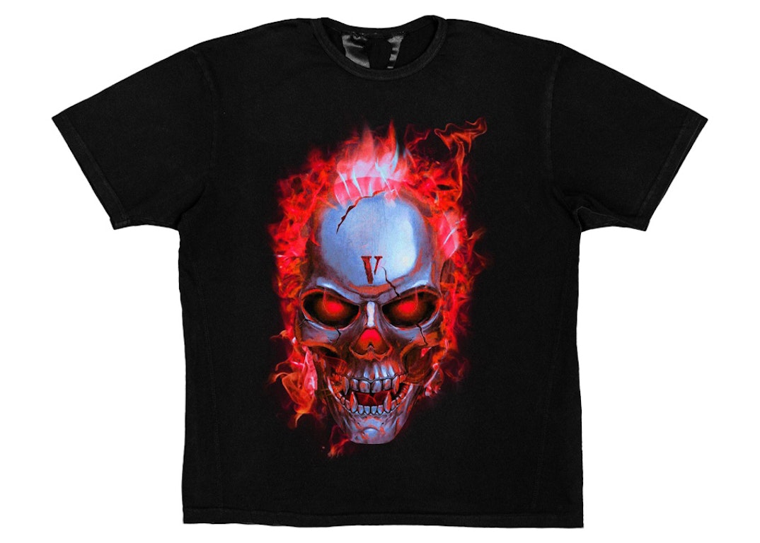 Pre-owned Vlone Skully Red Flame T-shirt Black