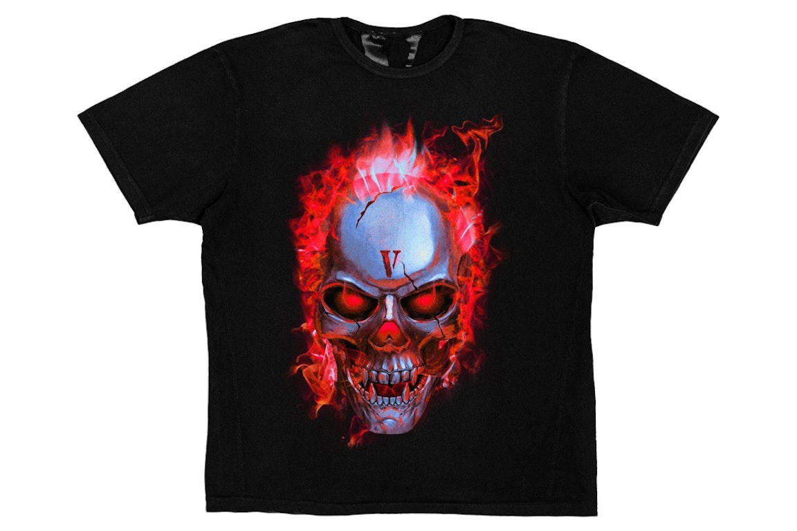 Pre-owned Vlone Skully Red Flame T-shirt Black