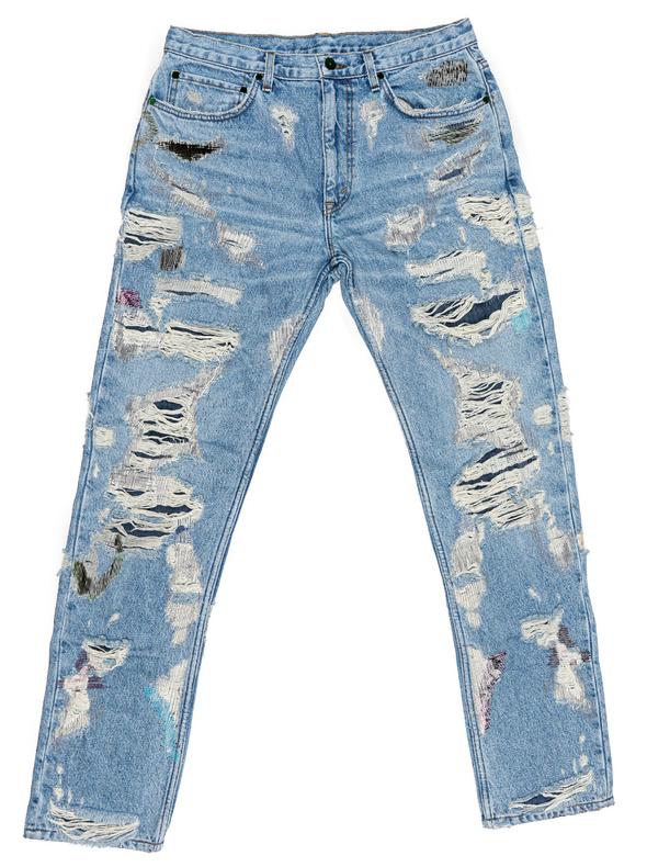 Vlone x Endless Embroidered and Distressed Denim Jeans Black Men's 
