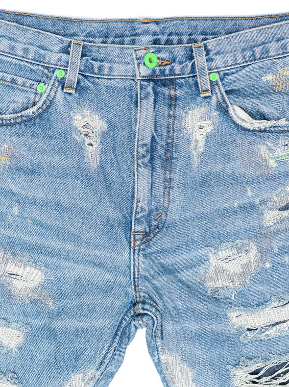 Vlone x Endless Embroidered and Distressed Denim Jeans Neon Green