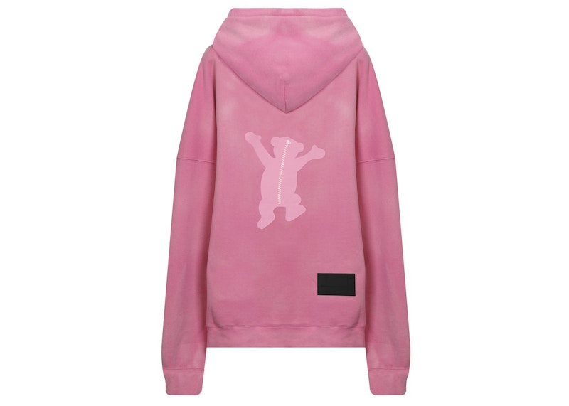 WE11DONE Bear Print Drawstring Hoodie Pink