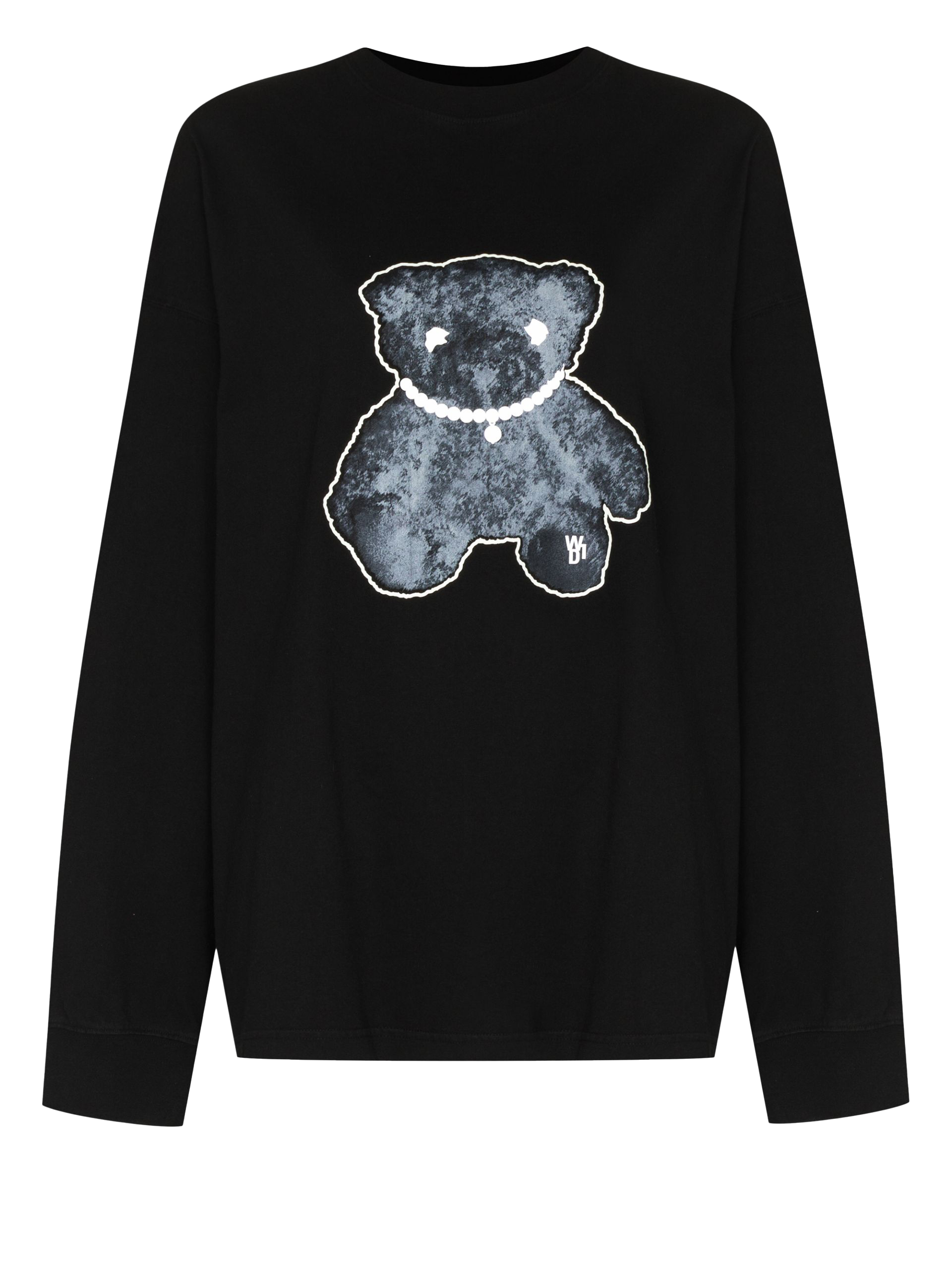 WE11DONE Teddy Bear Pearl Print Oversized Hooded Sweatshirt Black