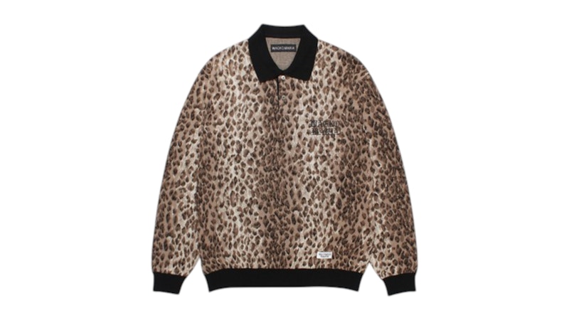トップス WACKO MARIA / KNIT POLO SHIRT LEOPARD L Wacko Maria Leopard Jacquard Knit Polo Shirt Brown Men's