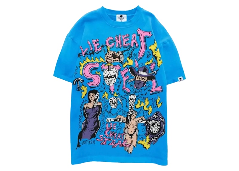 Warren Lotas Lie Cheat Steal Tee Electric Blue Men's - SS23 - US