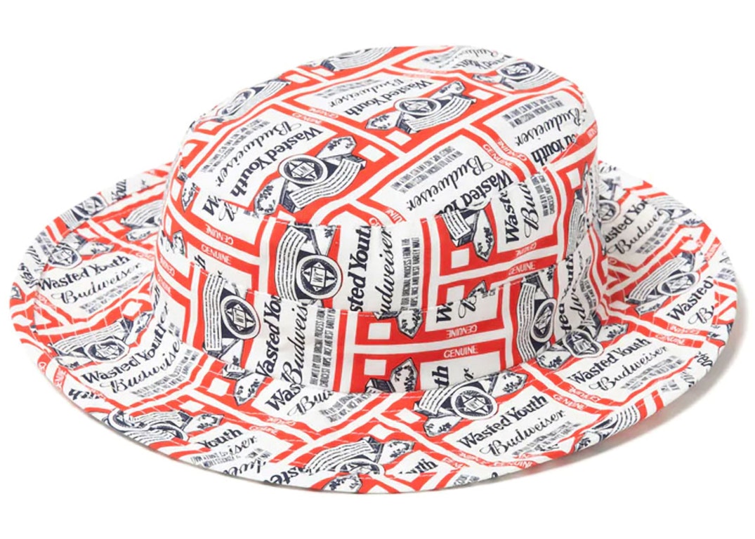 Pre-owned Wasted Youth X Budweiser Bucket Hat White Red