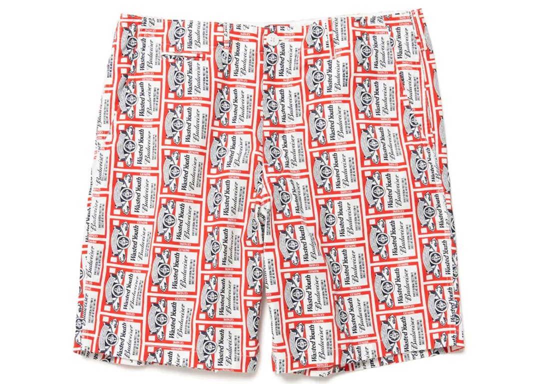 Pre-owned Wasted Youth X Budweiser Pattern Print Shorts White Red