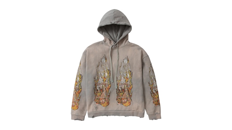 Who Decides War Faded Flame Glass Hooded Pullover Grey Men's