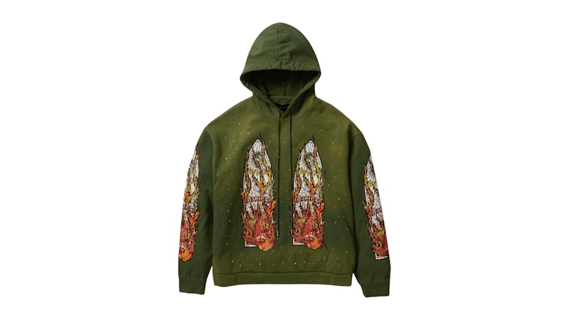Who Decides War Flame Glass Hooded Pullover Green Men's