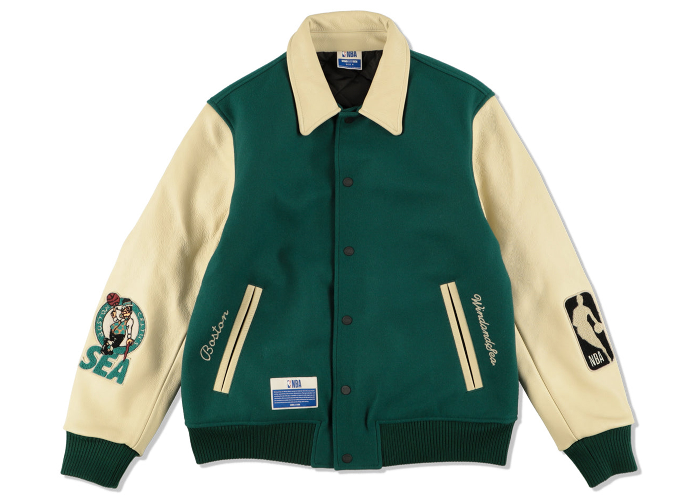 Wind and Sea NBA Leather Melton Jacket Jacket Boston Celtics