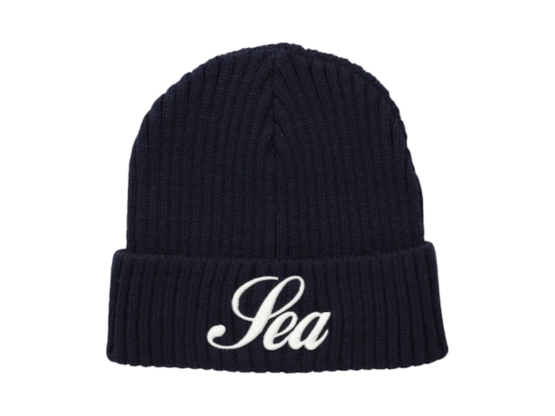 Wind and Sea Script Knit Beanie Navy