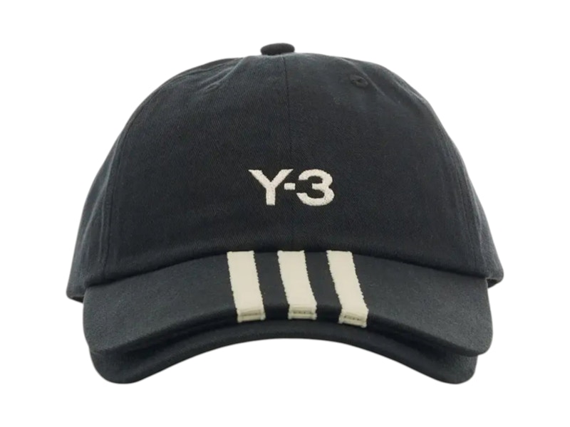 Pre-owned Y-3 Y3 Stripes Double Brim Cap In Black