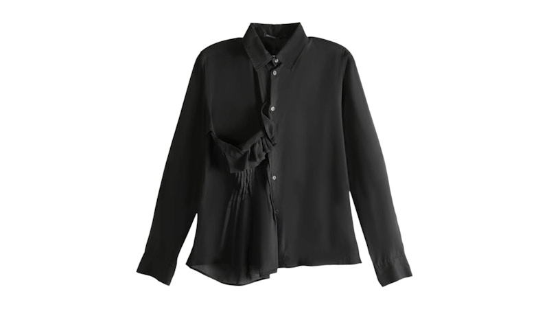 98ss Yohji Yamamoto femme シルクブラウス ブラック Yohji Yamamoto Women's Front Pintuck Blouse Black - FW25 - US