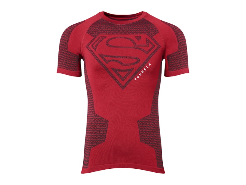 Pre-owned Youngla Men's  X Superman Compression Tee Shirt In Red