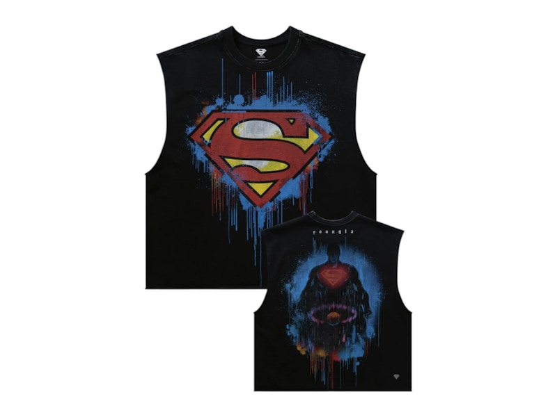 Pre-owned Youngla Men's  X Superman Cut Off Tank In The Painting