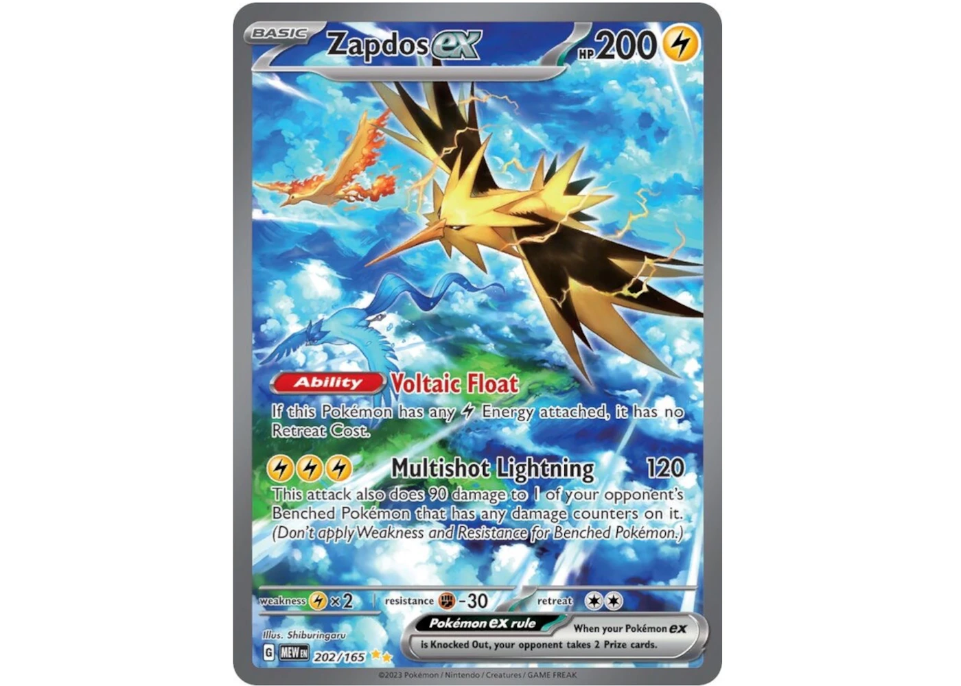 Zapdos ex 2023 Pokmon Scarlet & Violet 151 Special Illustration Rare 151/202 Ungraded - 2023 - US Zapdos ex 2023 Pokmon Scarlet & Violet 151 Special Illustration Rare 151/202 Ungraded - 2023 - US