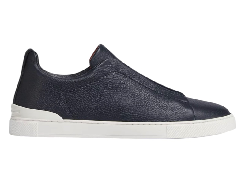 Pre-owned Zegna Men's Deerskin Triple Stitch Sneakers In Navy Blue