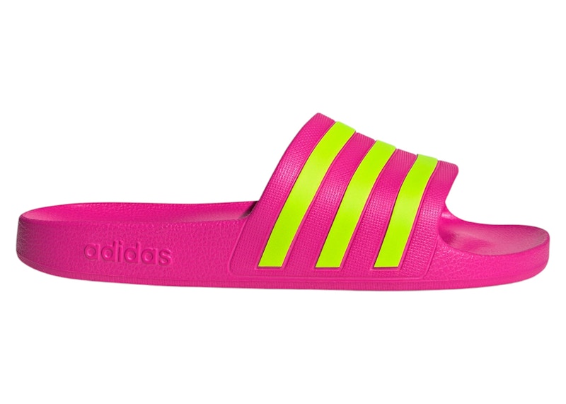Pre-owned Adidas Originals Adilette Aqua Slides (women's) Sneakers In Shock Pink/solar Slime