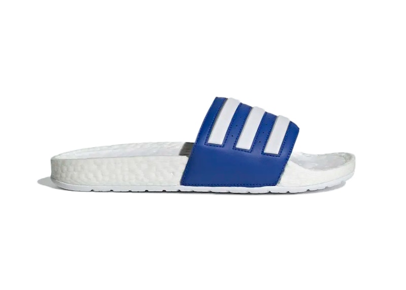 Adidas slides cheap white and blue