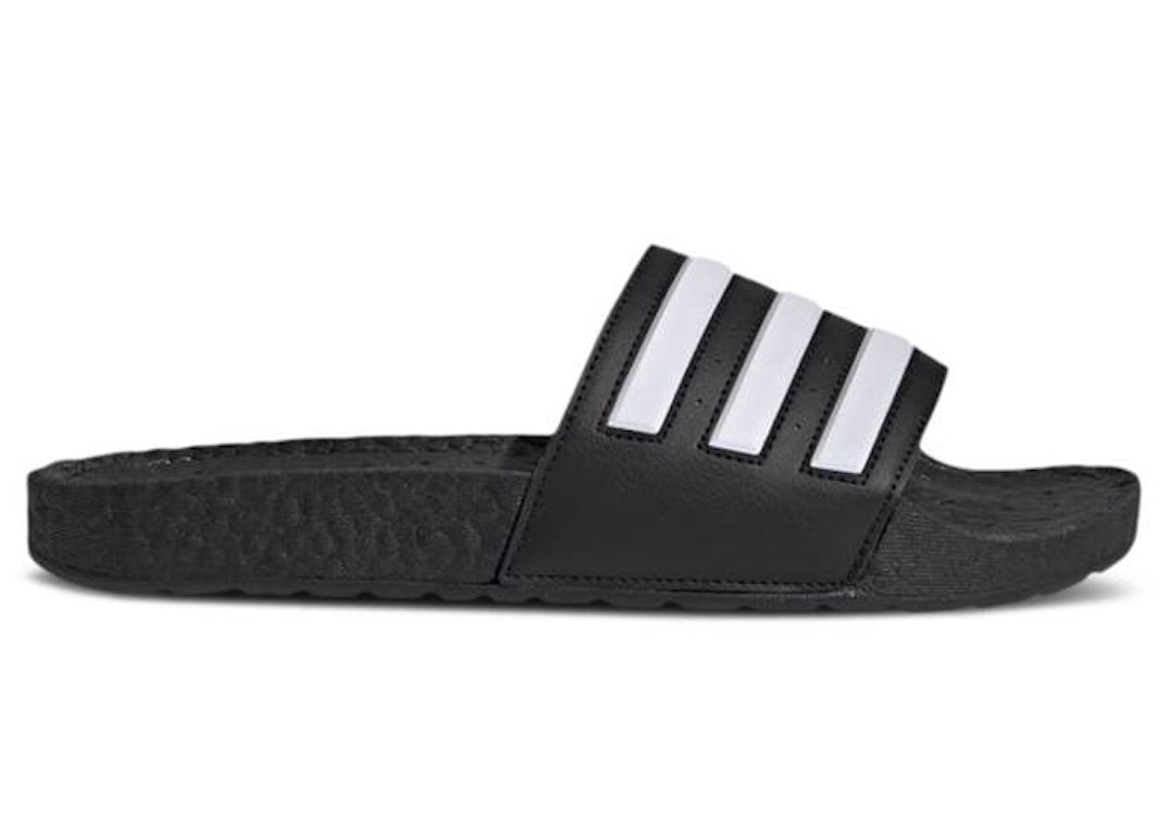 Pre-owned Adidas Originals Adidas Adilette Boost Slides Black White Stripes In Core Black/cloud White/core Black