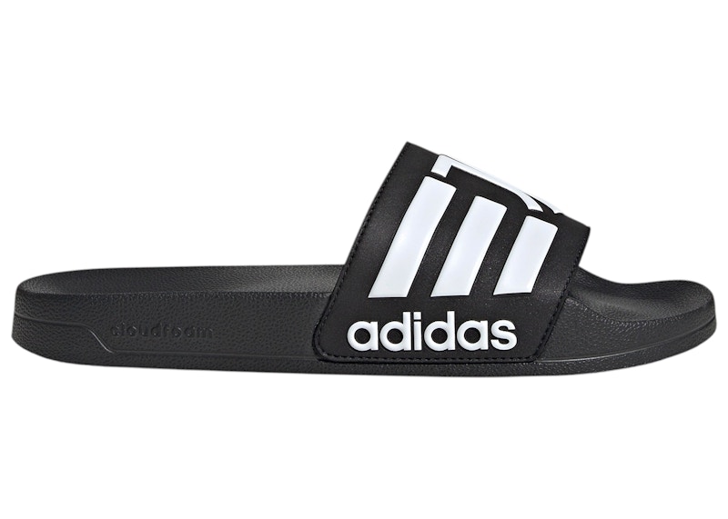 Men's Adidas Adilette Shower Slides Juventus Sneakers in Core Black/Cloud White