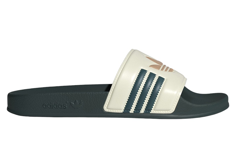 adidas Adilette Slides Cream White Mineral Green Warm Sandstone