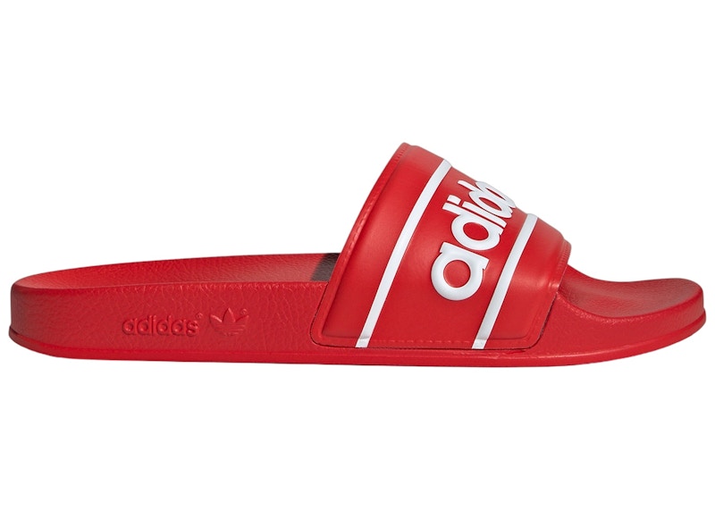 Red adilette slides fashion