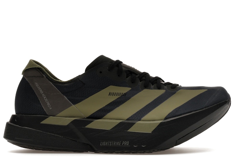Men's Adidas Adizero Adios Pro 4 Black Sneakers in Core Black/Focus Olive/Charcoal