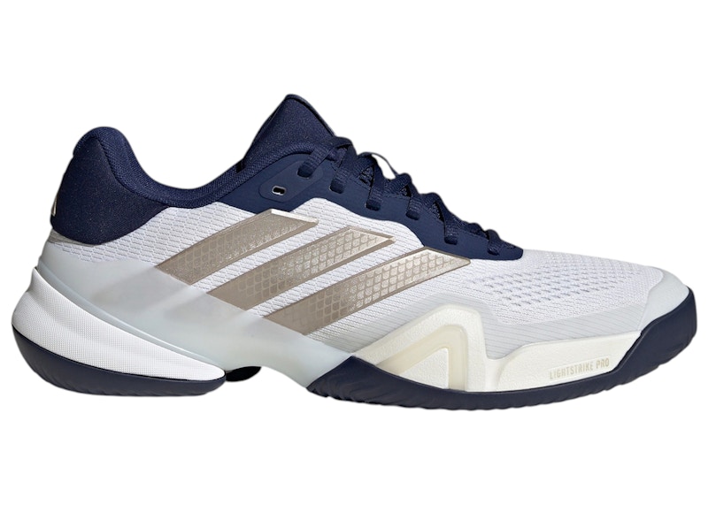 Men's Adidas Barricade 14 White Sneakers in Cloud White/Cyber Metallic/Dark Blue