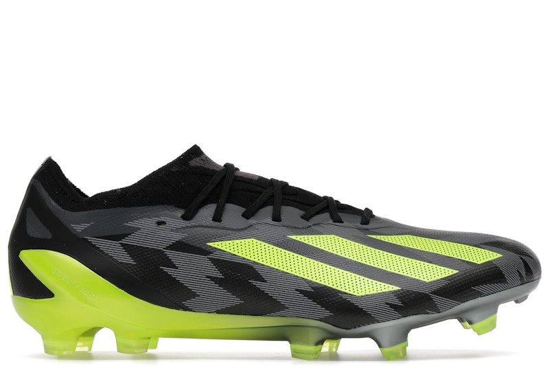 Men's Adidas X Crazyfast Injection.1 FG Crazycharged Pack Sneakers in Core Black/Team Solar Yellow/Grey Five