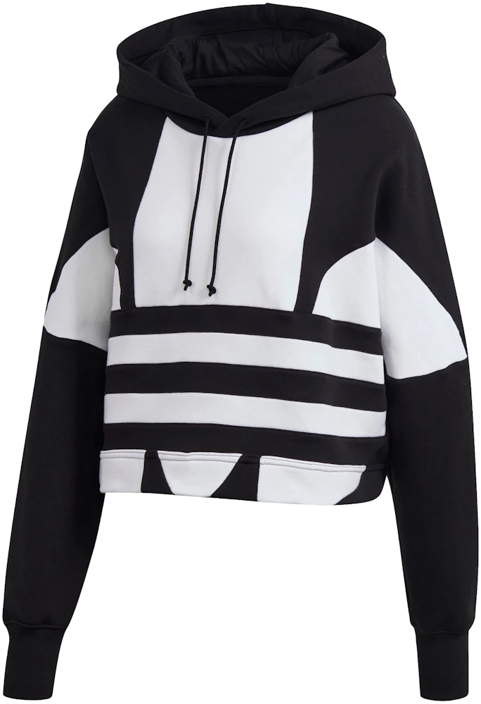 adidas Cropped Big Trifoil Pullover Hoodie Black/White - SS23 - US
