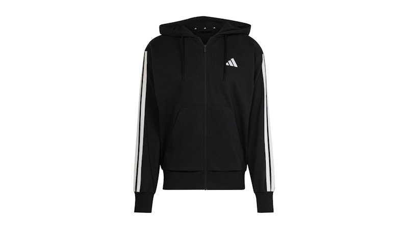 adidas Essentials 3-Stripes French Terry Full-Zip Hoodie Black