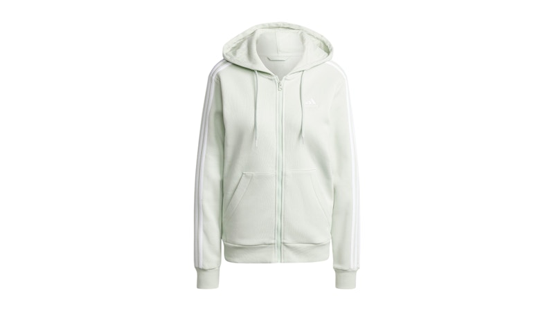 Pre-owned Adidas Originals Women's Adidas Essentials 3stripes Fullzip Fleece Hoodie In Linen Green