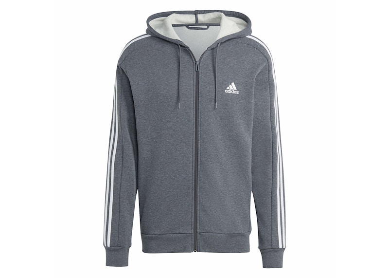 adidas Essentials Fleece 3 Stripes Full Zip Hoodie Dark Grey Heather Hombre SS24 MX