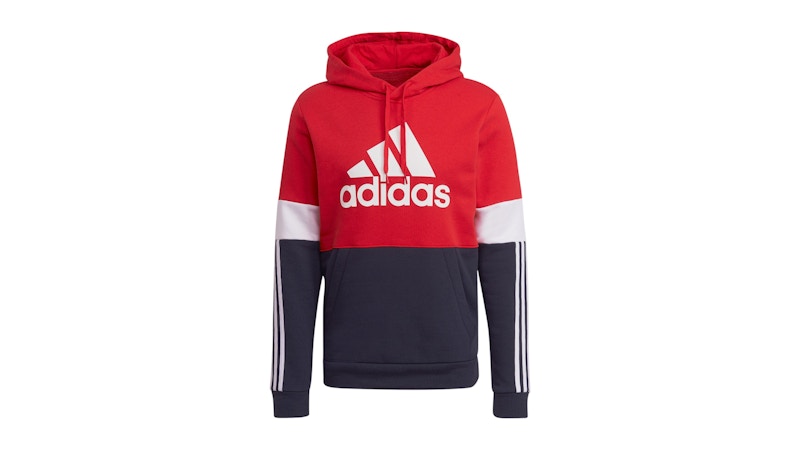 Pre-owned Adidas Originals Men's Adidas Essentials Fleece Colorblock Sweatshirt In Scarelet Red/white/legend Ink In Multi