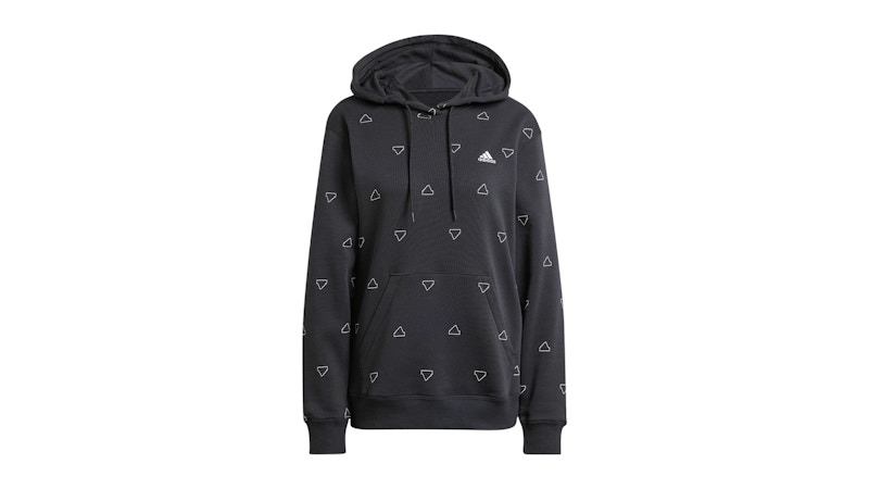 Pre-owned Adidas Originals Women's Adidas Essentials Monogram Regular Fleece Graphic Hoodie In Black