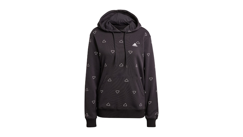 Pre-owned Adidas Originals Women's Adidas Essentials Monogram Regular French Terry Graphic Hoodie In Black
